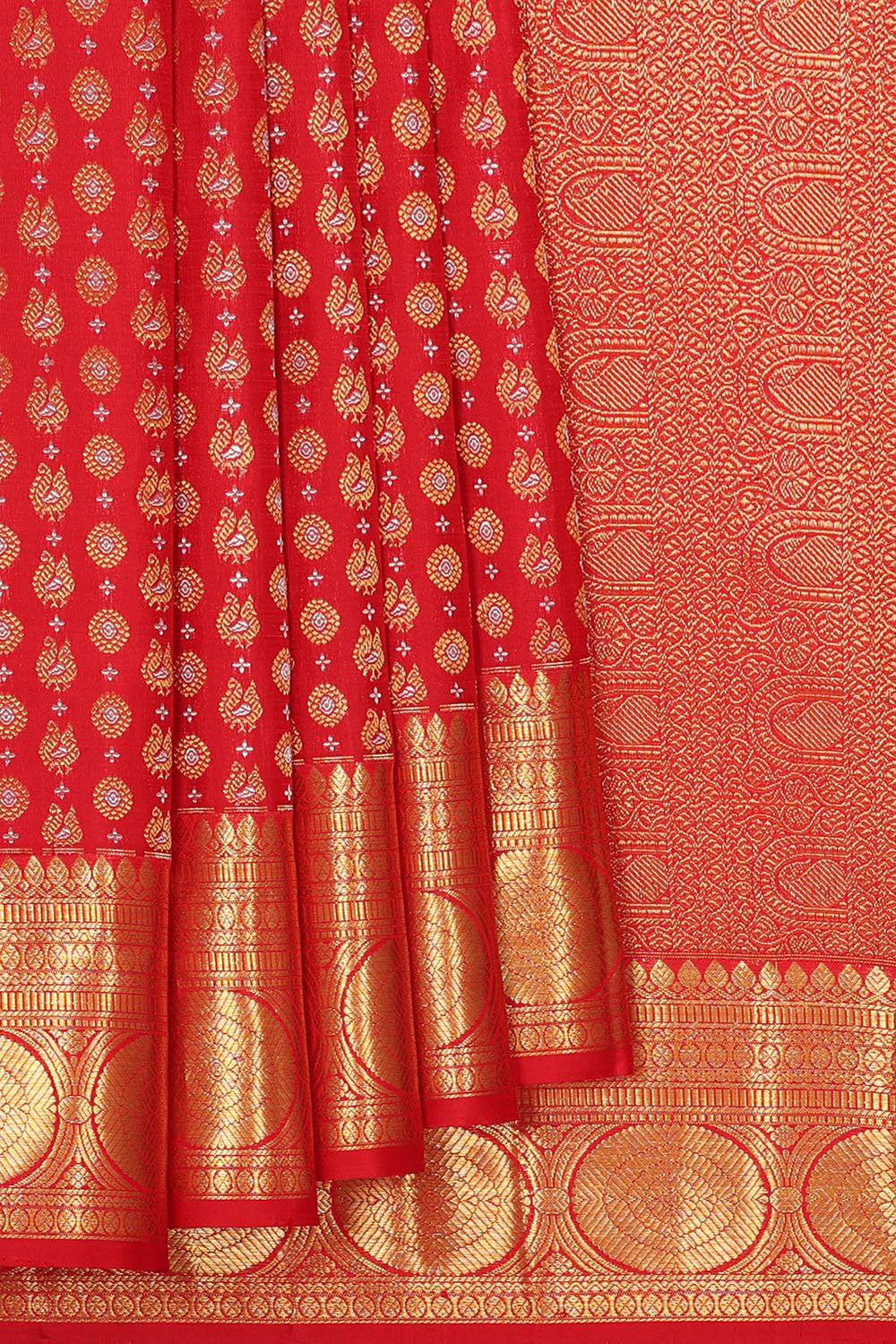 Image of Kanchipattu Brocade Coral-Red Saree